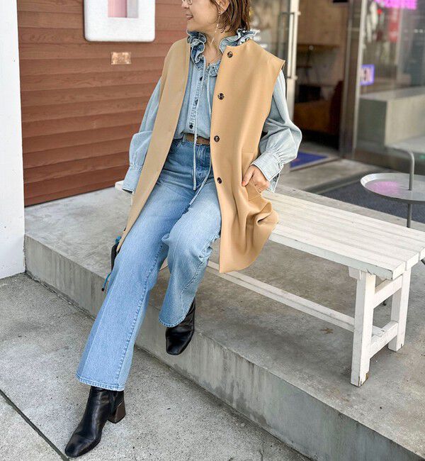 Rie Miller「【RM denim】フリルギャザーデニムブラウス」|シャツ・ブラウス|