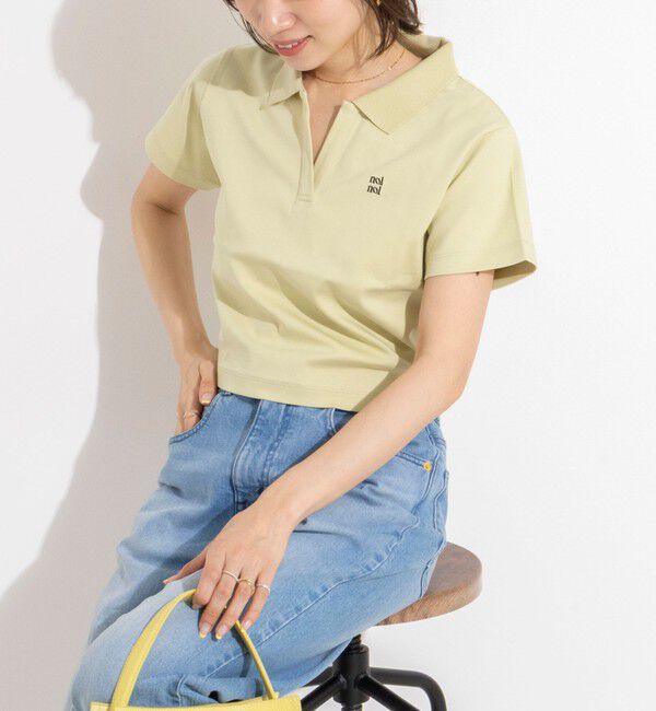 NOLLEY'S「【nolnol/ノルノル】ウォッシャブルスキッパーショートポロTee」|ポロシャツ|イエローグリーン