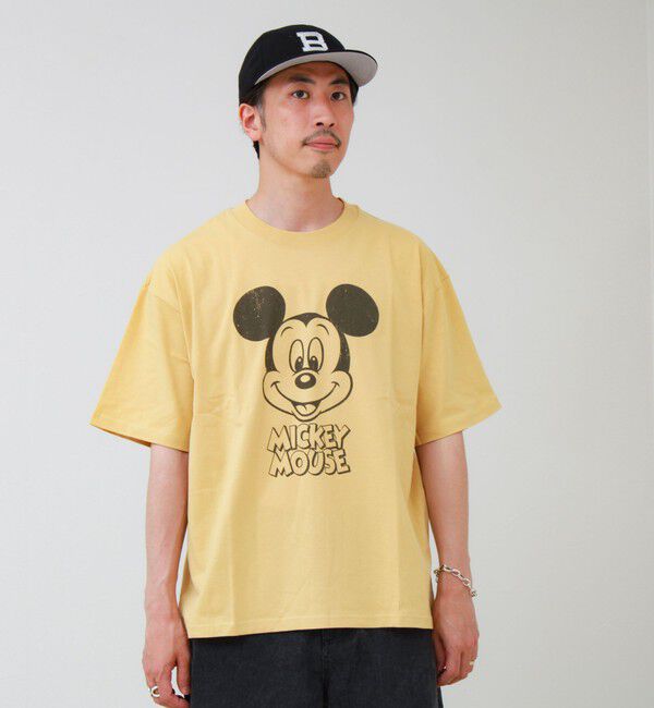 GLOSTER「【前後で映える】ミッキーフェイス＆ロゴプリントT」|Tシャツ・カットソー|