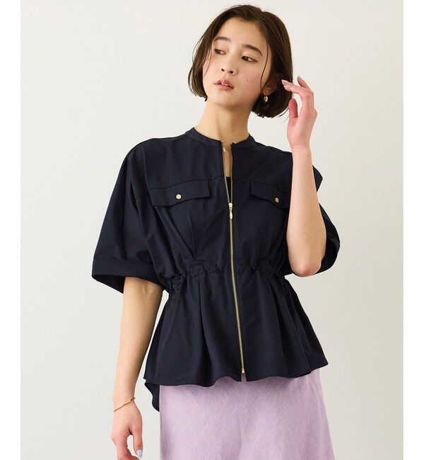 ROPE「フロントジップブルゾンブラウス/イージーケア」|シャツ・ブラウス|ネイビー(40)
