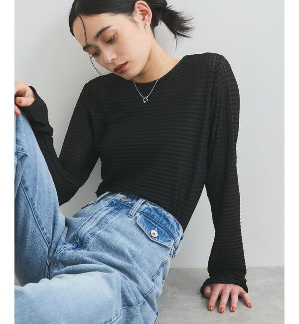 VIS「クルーネックインナートップス（レース・チェック・ラメ・シアー）」|Tシャツ・カットソー|ブラック系(02)