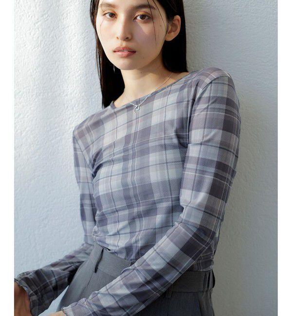 VIS「クルーネックインナートップス（レース・チェック・ラメ・シアー）」|Tシャツ・カットソー|グレーサブ(09)
