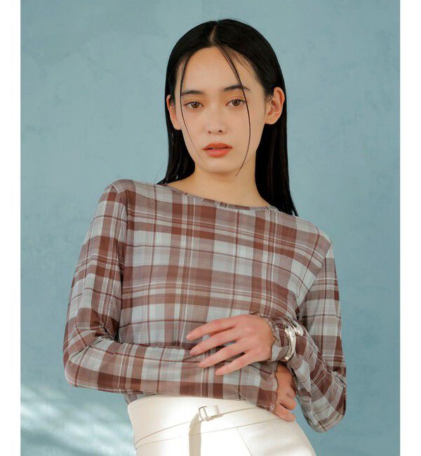 VIS「クルーネックインナートップス（レース・チェック・ラメ・シアー）」|Tシャツ・カットソー|ブラウン系(23)