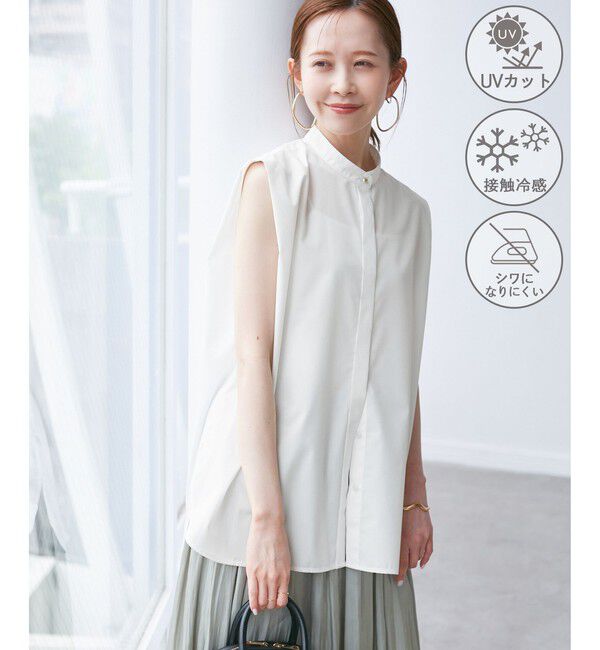 Rope&rsquo;Picnic「【UVカット・接触冷感・イージーケア】バンドカラーノースリーブシャツ/通勤対応」|シャツ・ブラウス|オフホワイト(15)