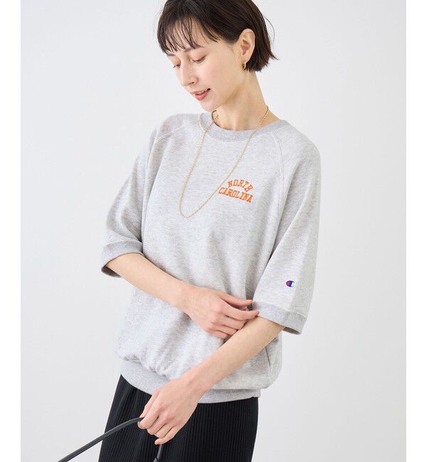 Rope&rsquo;Picnic「【Champion/チャンピオン別注】アソートロゴボートネックハーフスリーブスウェットプルオーバー」|Tシャツ・カットソー|ライトグレー(08)