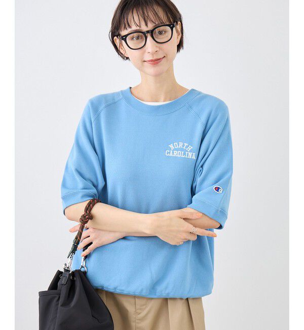 Rope&rsquo;Picnic「【Champion/チャンピオン別注】アソートロゴボートネックハーフスリーブスウェットプルオーバー」|Tシャツ・カットソー|サックス(48)