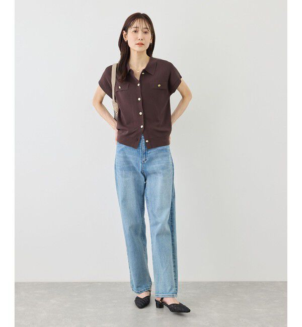 Rope&rsquo;Picnic「八方映えニット 金ボタンフレンチスリーブポロカラーカーディガン/UVカット・接触冷感・イージーケア」|カーディガン|
