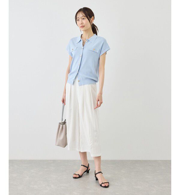 Rope&rsquo;Picnic「八方映えニット 金ボタンフレンチスリーブポロカラーカーディガン/UVカット・接触冷感・イージーケア」|カーディガン|