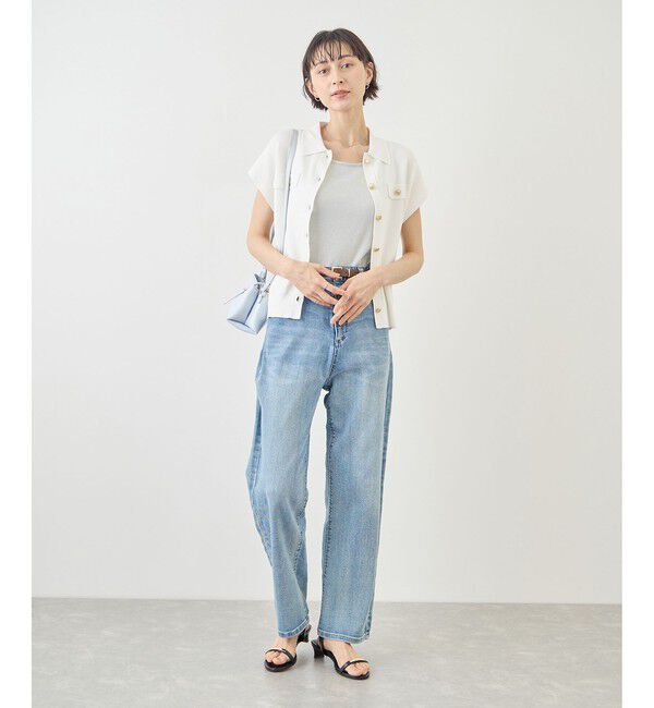Rope&rsquo;Picnic「八方映えニット 金ボタンフレンチスリーブポロカラーカーディガン/UVカット・接触冷感・イージーケア」|カーディガン|