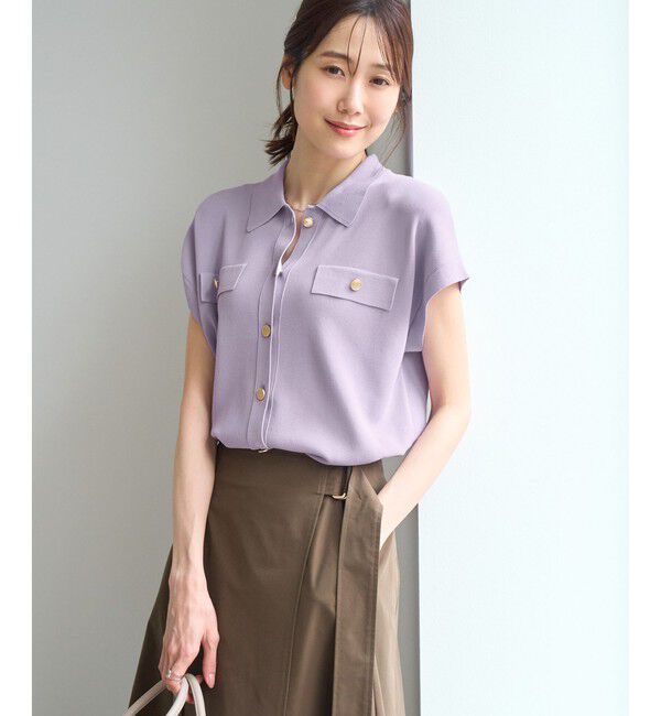 Rope&rsquo;Picnic「八方映えニット 金ボタンフレンチスリーブポロカラーカーディガン/UVカット・接触冷感・イージーケア」|カーディガン|