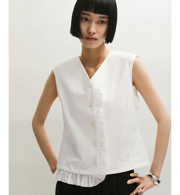 ADAM ET ROPE'「【WEB限定】・【定番】ラッフルコンビスリーブレストップス」|Tシャツ・カットソー|