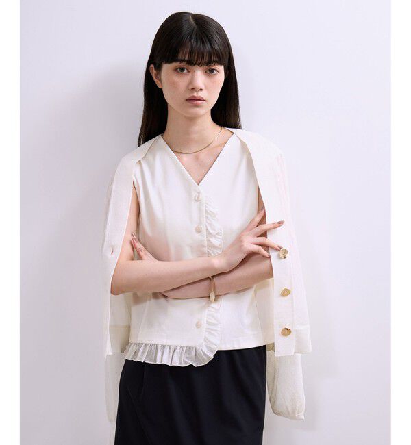 ADAM ET ROPE'「【WEB限定】・【定番】ラッフルコンビスリーブレストップス」|Tシャツ・カットソー|