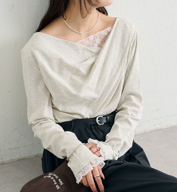  「レースドッキングオフショルロンT」|Tシャツ・カットソー|