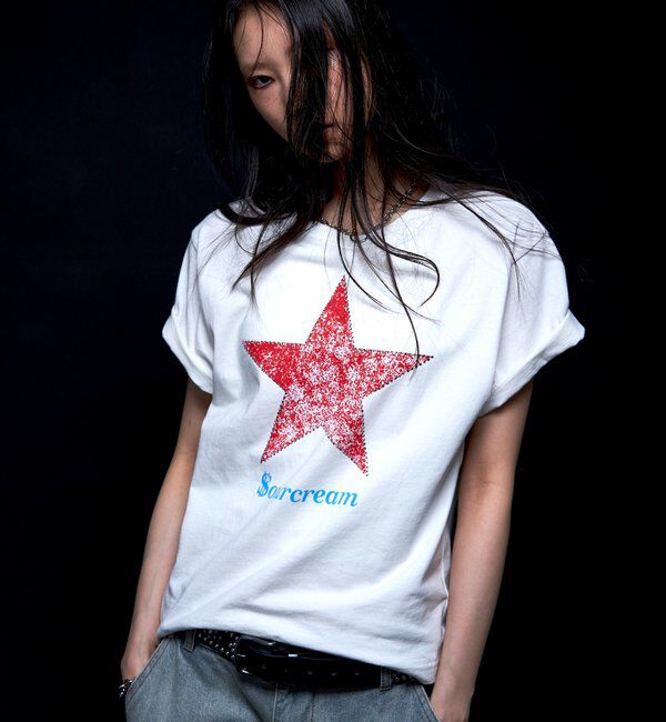  「【Sourcream/UNISEX】ラインストーンスターグラフィックTEE」|Tシャツ・カットソー|