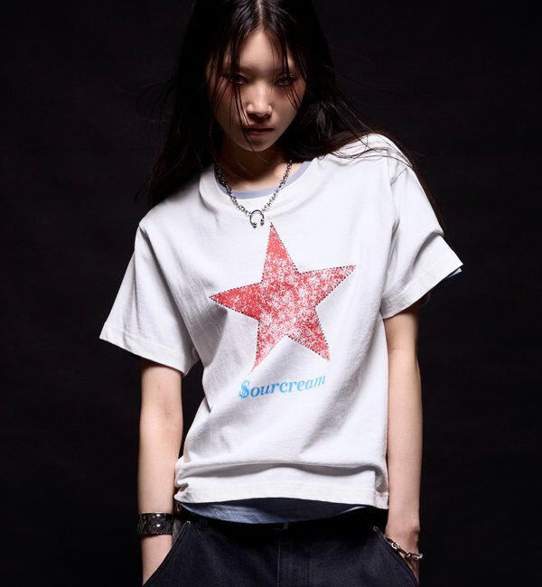  「【Sourcream/UNISEX】ラインストーンスターグラフィックTEE」|Tシャツ・カットソー|