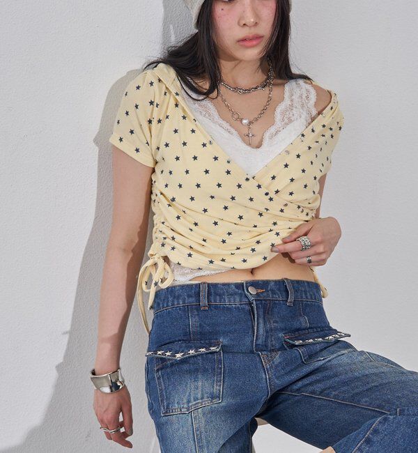  「リブカシュクールフレンチフーディ（無地/ボーダー/スター）」|Tシャツ・カットソー|イエロー