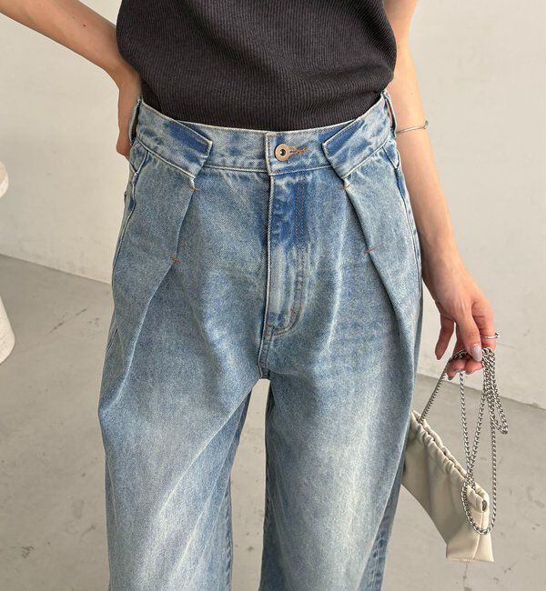  「【サイズ展開あり】タックワイドデニム」|デニム|ブルー