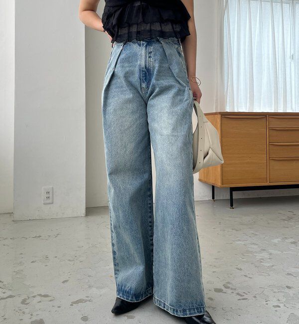  「【サイズ展開あり】タックワイドデニム」|デニム|