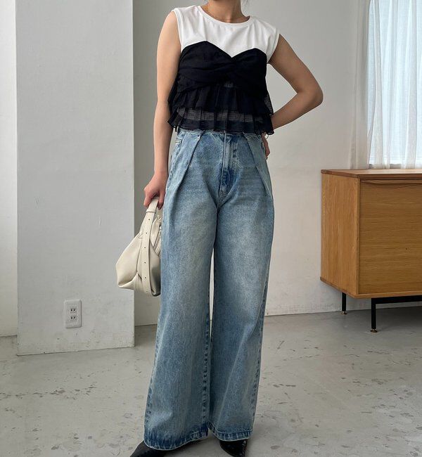  「【サイズ展開あり】タックワイドデニム」|デニム|
