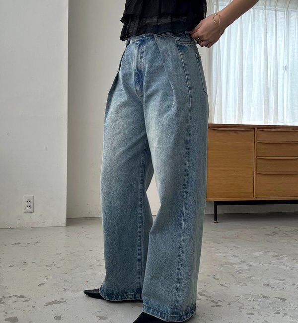  「【サイズ展開あり】タックワイドデニム」|デニム|