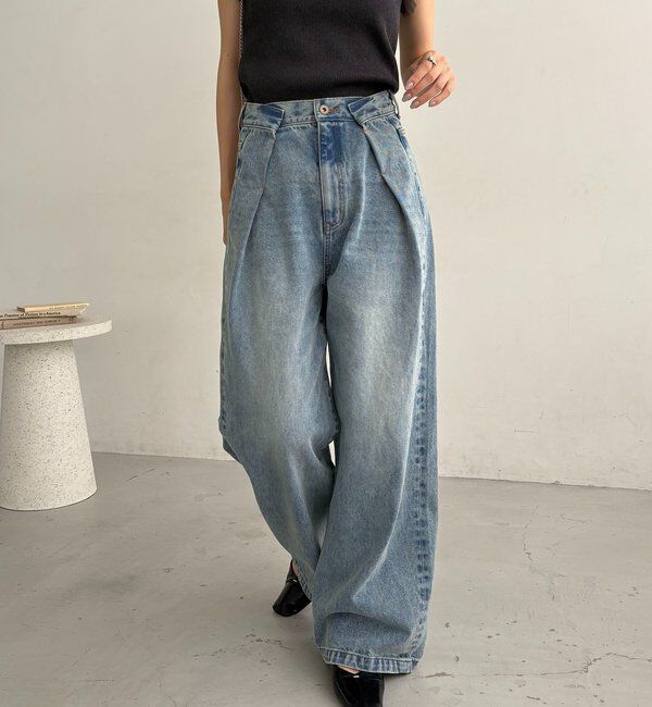  「【サイズ展開あり】タックワイドデニム」|デニム|