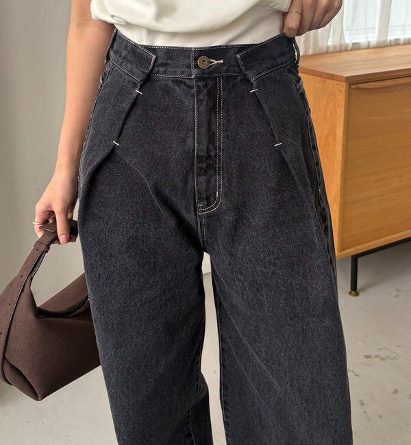  「【サイズ展開あり】タックワイドデニム」|デニム|