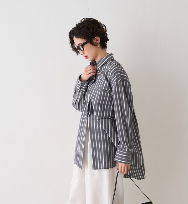 Rouge vif「胸ポケットコットン ルーズフィットストライプシャツ」|シャツ・ブラウス|