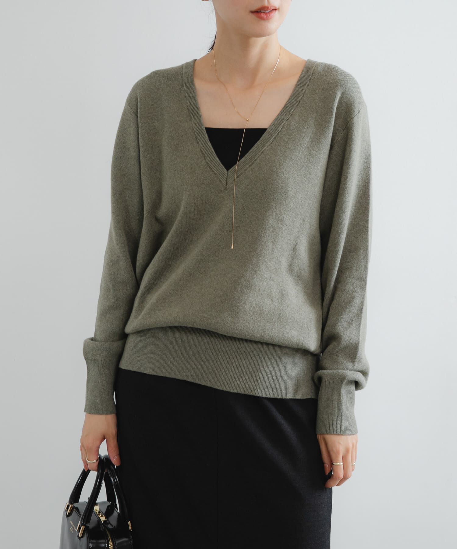 URBAN RESEARCH「new basic　カシミヤコットンVネックチュニックニット」|チュニック|カーキ