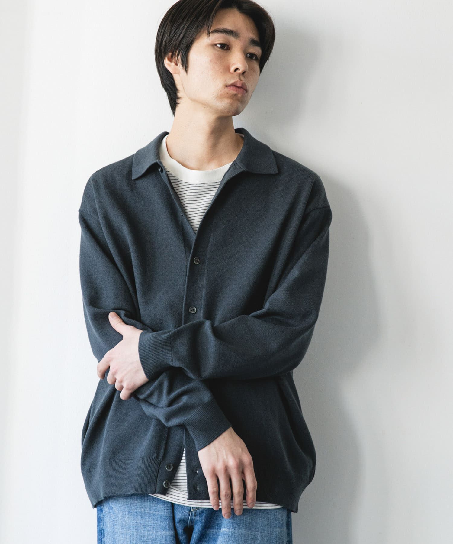 URBAN RESEARCH DOORS「『XLｻｲｽﾞ/WEB限定/仁村紗和さん着用』『UR TECH 200日ﾆｯﾄ』ｼｬﾂ ｶｰ」|カーディガン|グリーン系その他