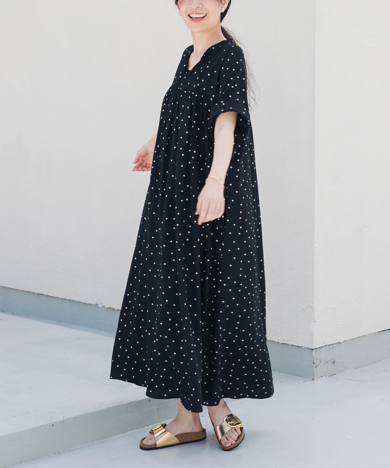 URBAN RESEARCH DOORS「リネンリヨセルドットワンピース」|ワンピース|