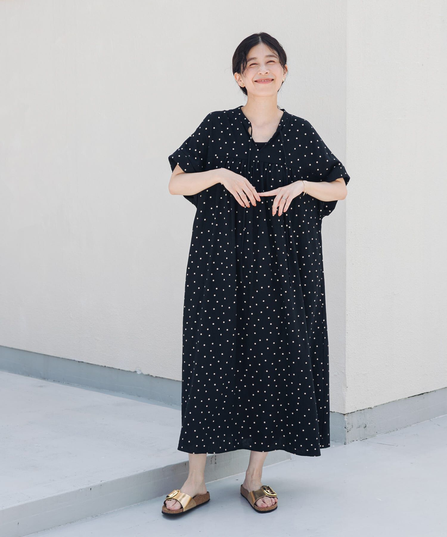 URBAN RESEARCH DOORS「リネンリヨセルドットワンピース」|ワンピース|