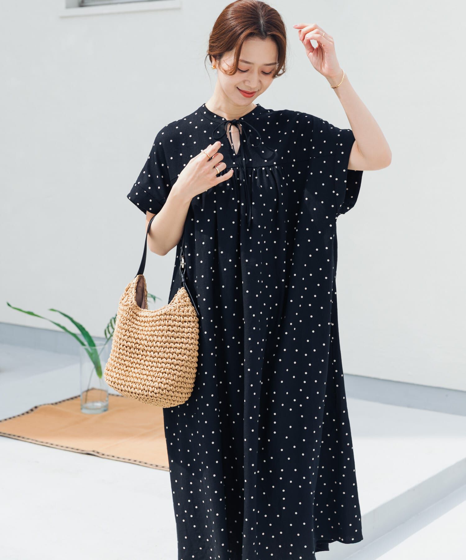 URBAN RESEARCH DOORS「リネンリヨセルドットワンピース」|ワンピース|