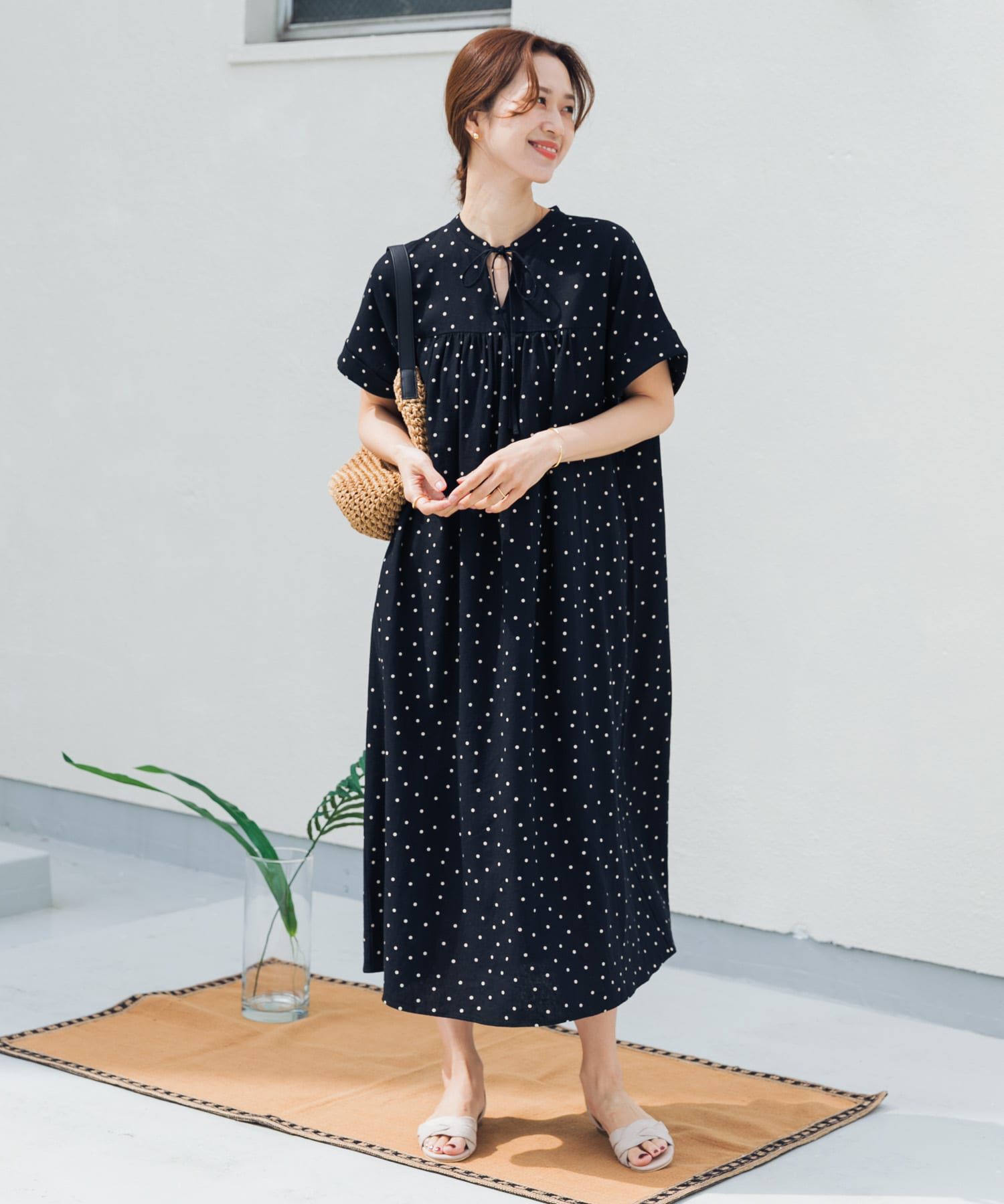 URBAN RESEARCH DOORS「リネンリヨセルドットワンピース」|ワンピース|