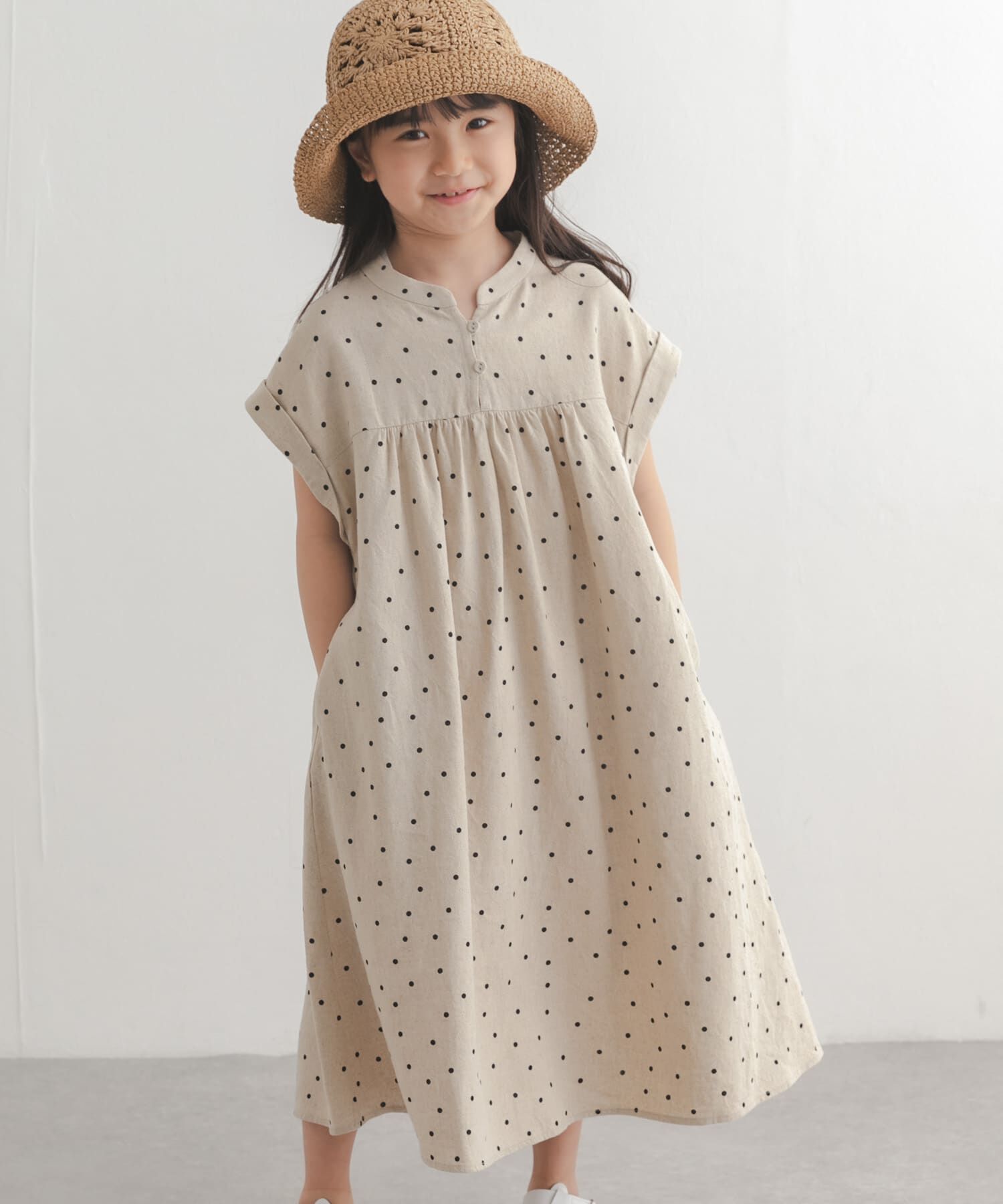 URBAN RESEARCH DOORS「『親子リンク』リネンリヨセルドットワンピース(KIDS)」|ワンピース|ナチュラル