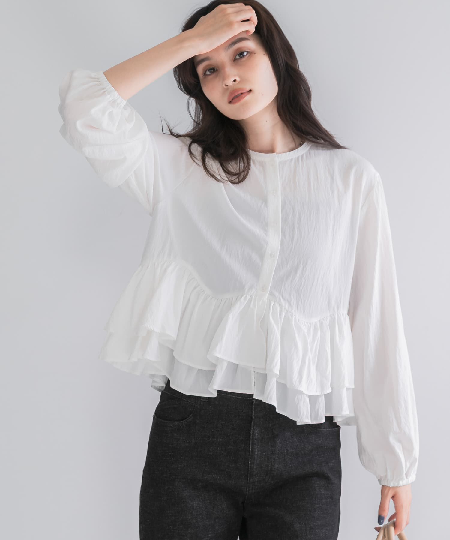 URBAN RESEARCH ROSSO「『WEB限定』フリルヘムブラウス」|シャツ・ブラウス|