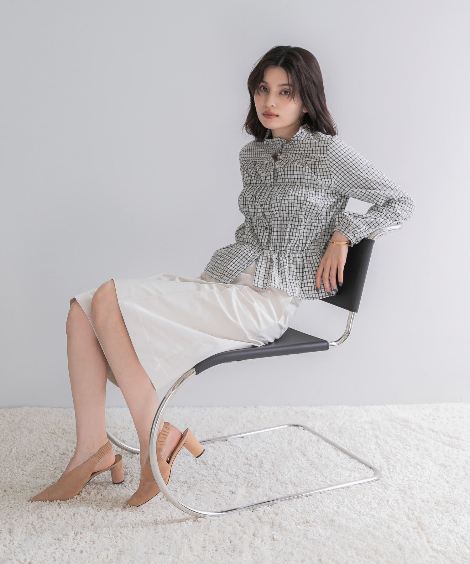 URBAN RESEARCH ROSSO「チェックシャーリングブラウス」|シャツ・ブラウス|オフホワイト