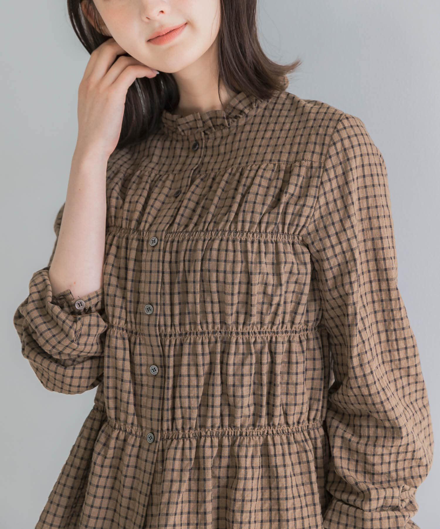 URBAN RESEARCH ROSSO「チェックシャーリングブラウス」|シャツ・ブラウス|ブラウン
