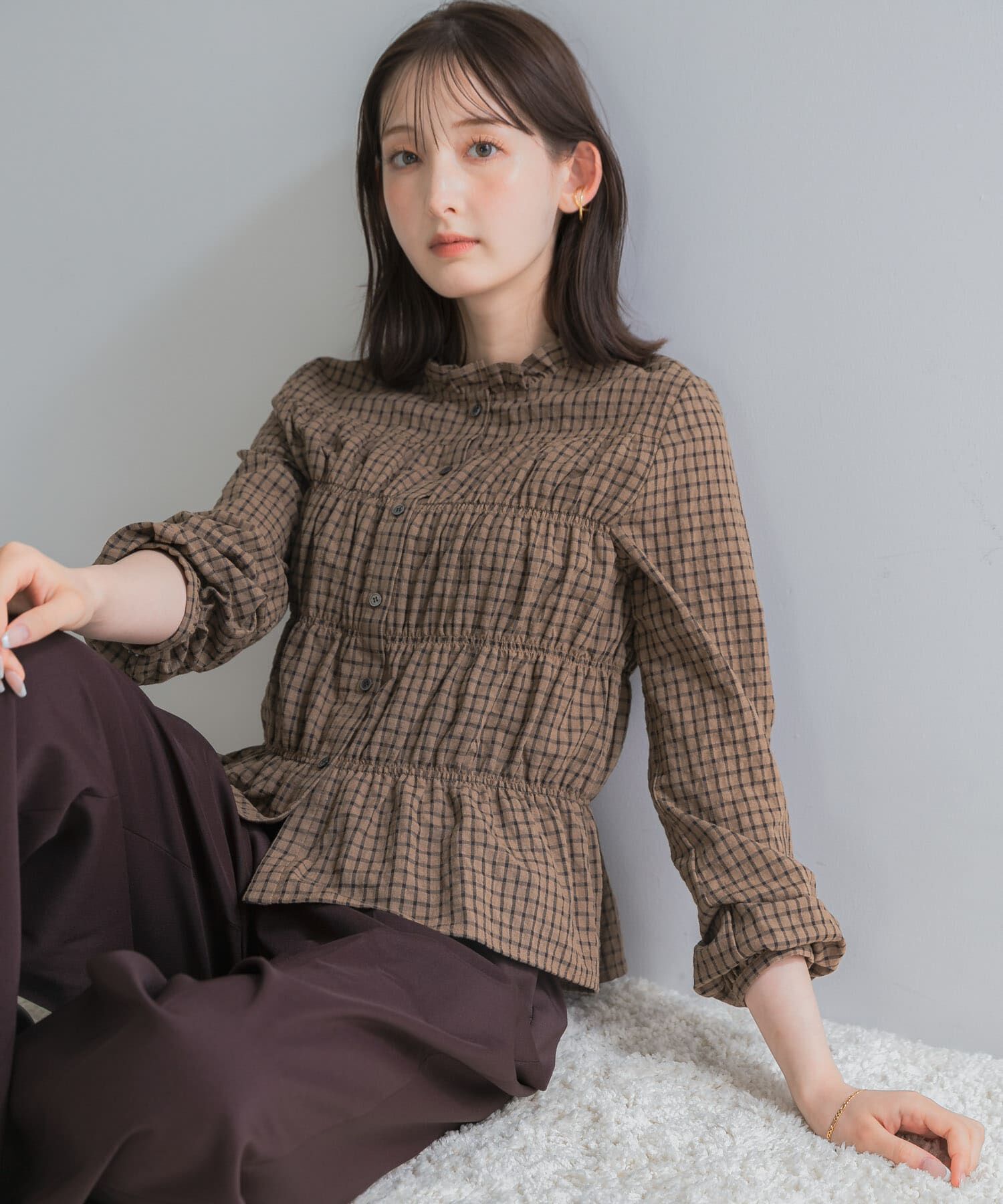 URBAN RESEARCH ROSSO「チェックシャーリングブラウス」|シャツ・ブラウス|