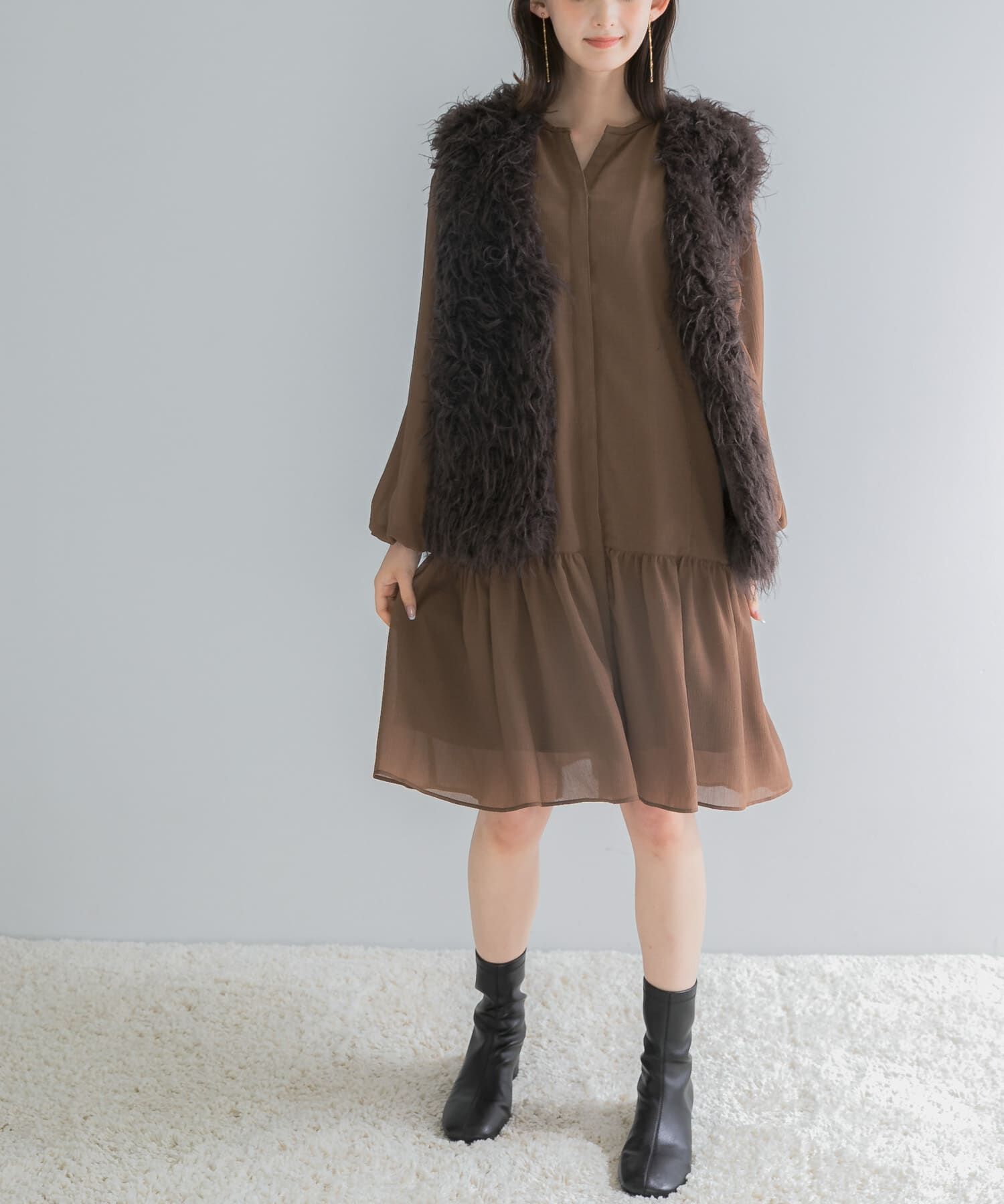 URBAN RESEARCH ROSSO「キーネックボリュームミニワンピース」|ワンピース|