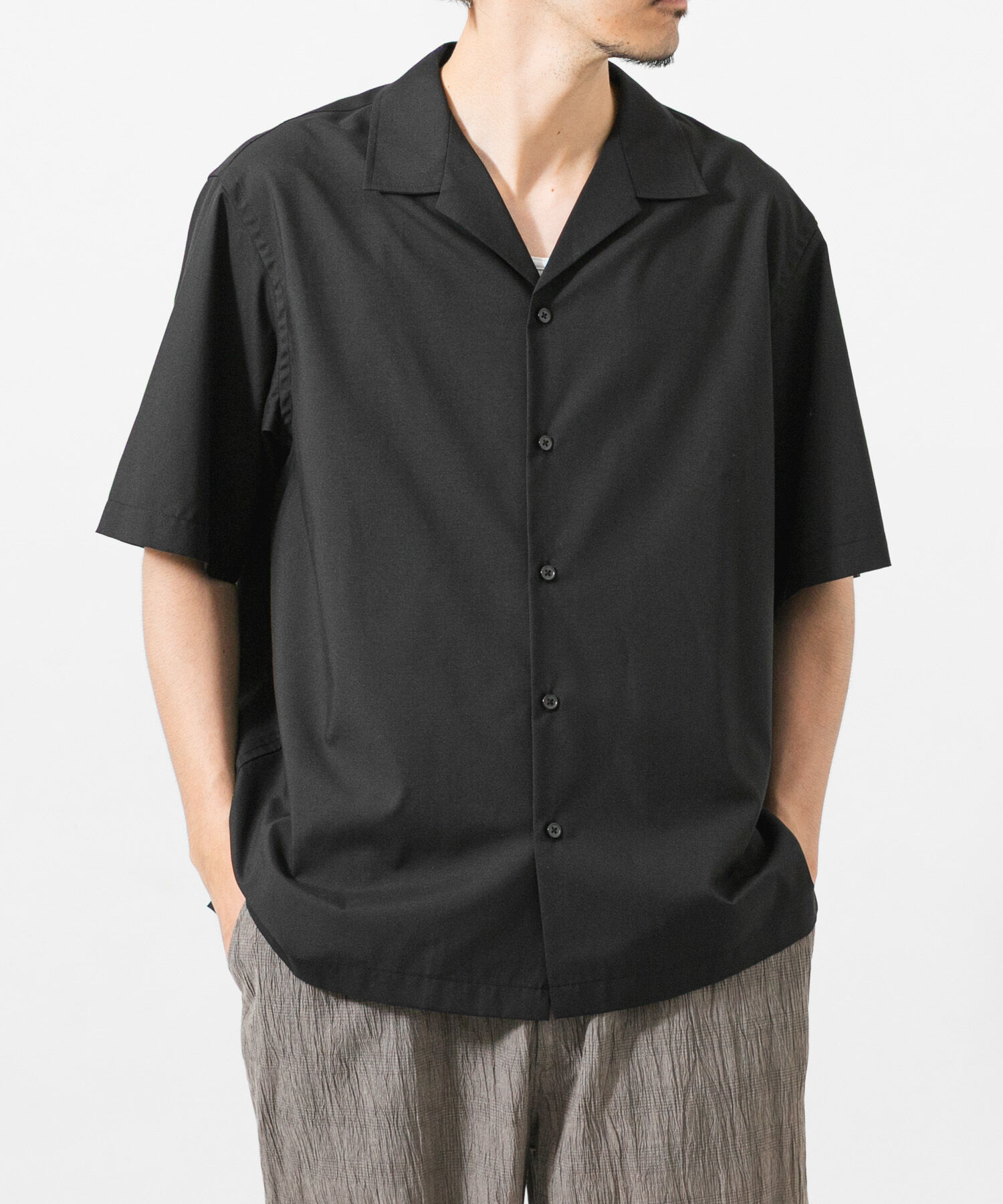 URBAN RESEARCH「TECH BLEND RAYON OPEN COLLAR SHIRTS」|シャツ・ブラウス|ブラック