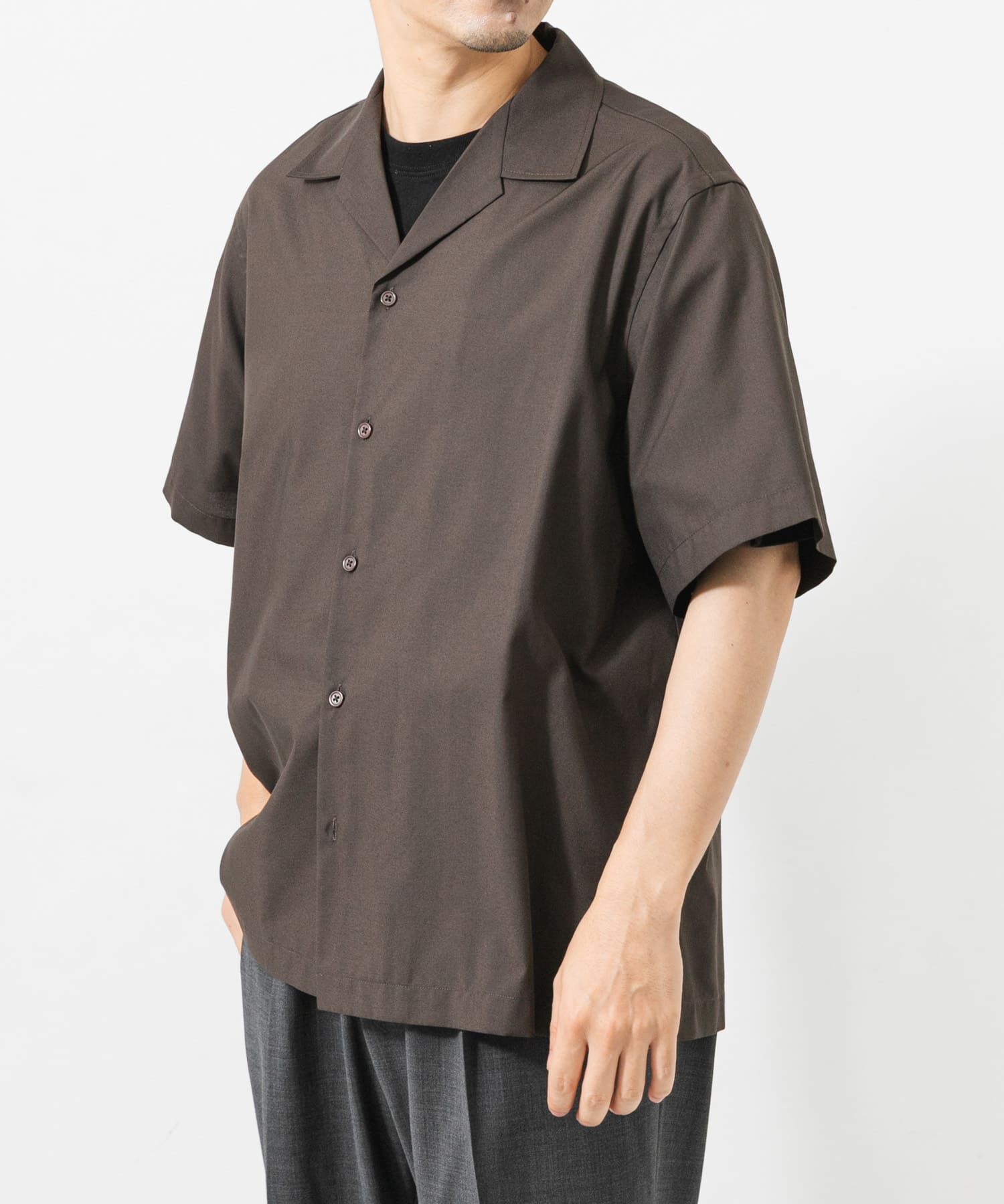 URBAN RESEARCH「TECH BLEND RAYON OPEN COLLAR SHIRTS」|シャツ・ブラウス|ブラウン