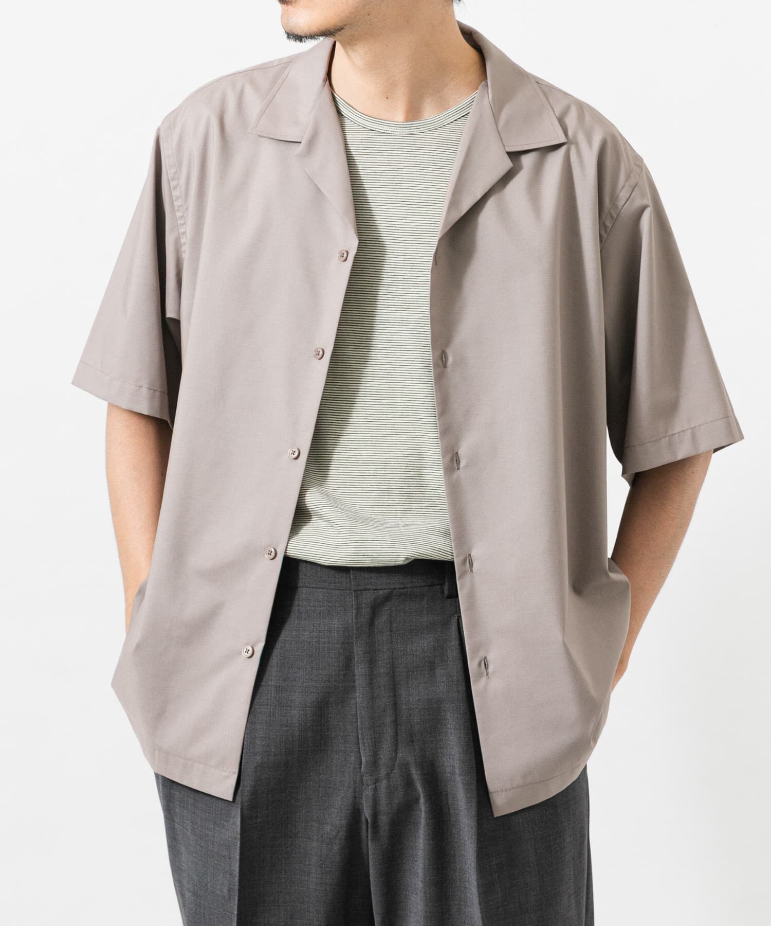 URBAN RESEARCH「TECH BLEND RAYON OPEN COLLAR SHIRTS」|シャツ・ブラウス|ベージュ系その他