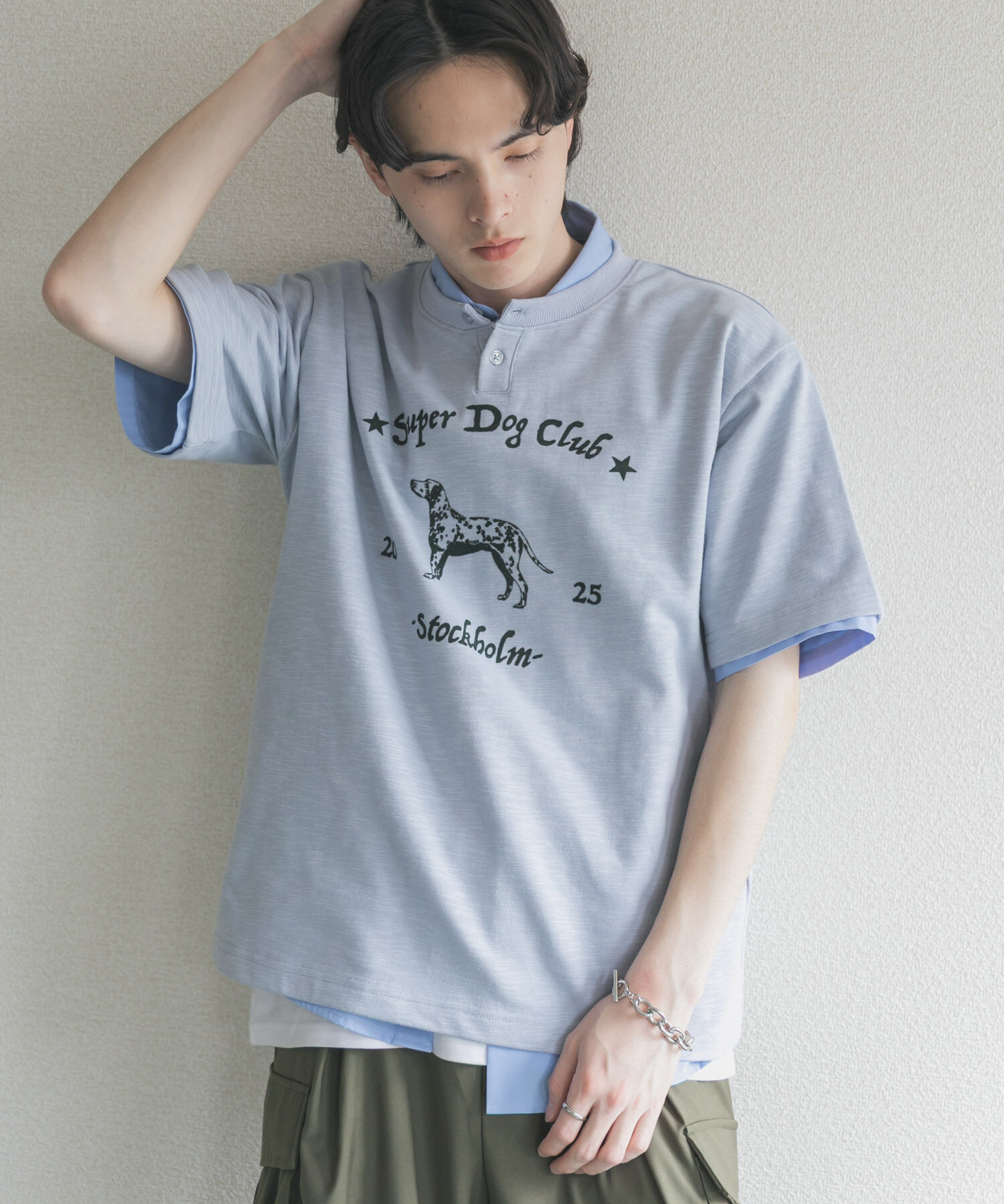 SENSE OF PLACE by URBAN RESEARCH「ヴィンテージグラフィックヘンリーネックTシャツ」|Tシャツ・カットソー|ライトブルー