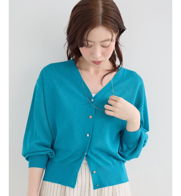  「【UVカット】Vネックジュエリーボタンカーディガン」|カーディガン|