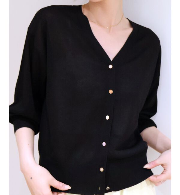  「【UVカット】Vネックジュエリーボタンカーディガン」|カーディガン|