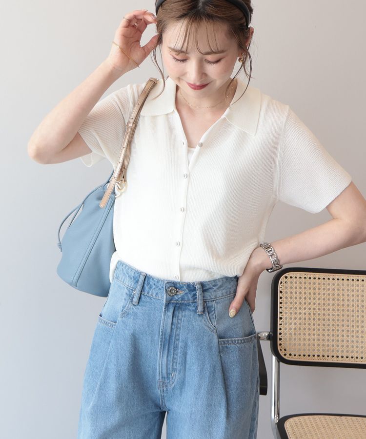 AMERICAN HOLIC「襟付きスキッパー半袖ニットポロ」|カーディガン|