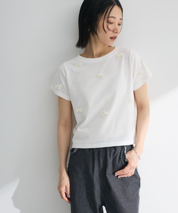 Green Parks「・swing by パールリボンモチーフTEE」|Tシャツ・カットソー|