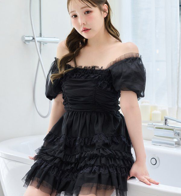  「【Tulle Collection】ティアードミニワンピース」|ワンピース|ブラック