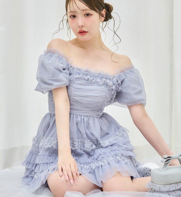  「【Tulle Collection】ティアードミニワンピース」|ワンピース|サックスブルー