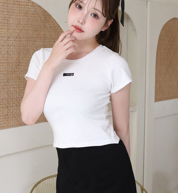 「ハートチャーム付きビジューコンパクトTee」|プルオーバー|